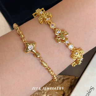 ZZZITA 十字架脑袋～复古ins辣妹十字架闪钻鸢尾花手链高级感手镯