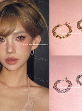 ZZZITA 巴掌脸速成·Twist Blaze～百搭简约闪钻麻花扭结圈圈耳环