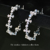 ZZZITA 美式 复古辣妹闪钻十字架圈圈耳环小众感百搭ins设计感耳饰