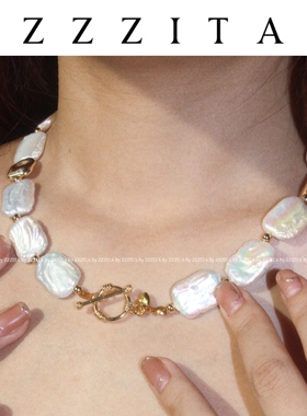 天然巴洛克淡水珍珠项链真金