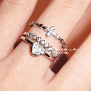 ZZZITA 心之信仰·Heart Gospel~简约闪钻十字架爱心戒指送礼