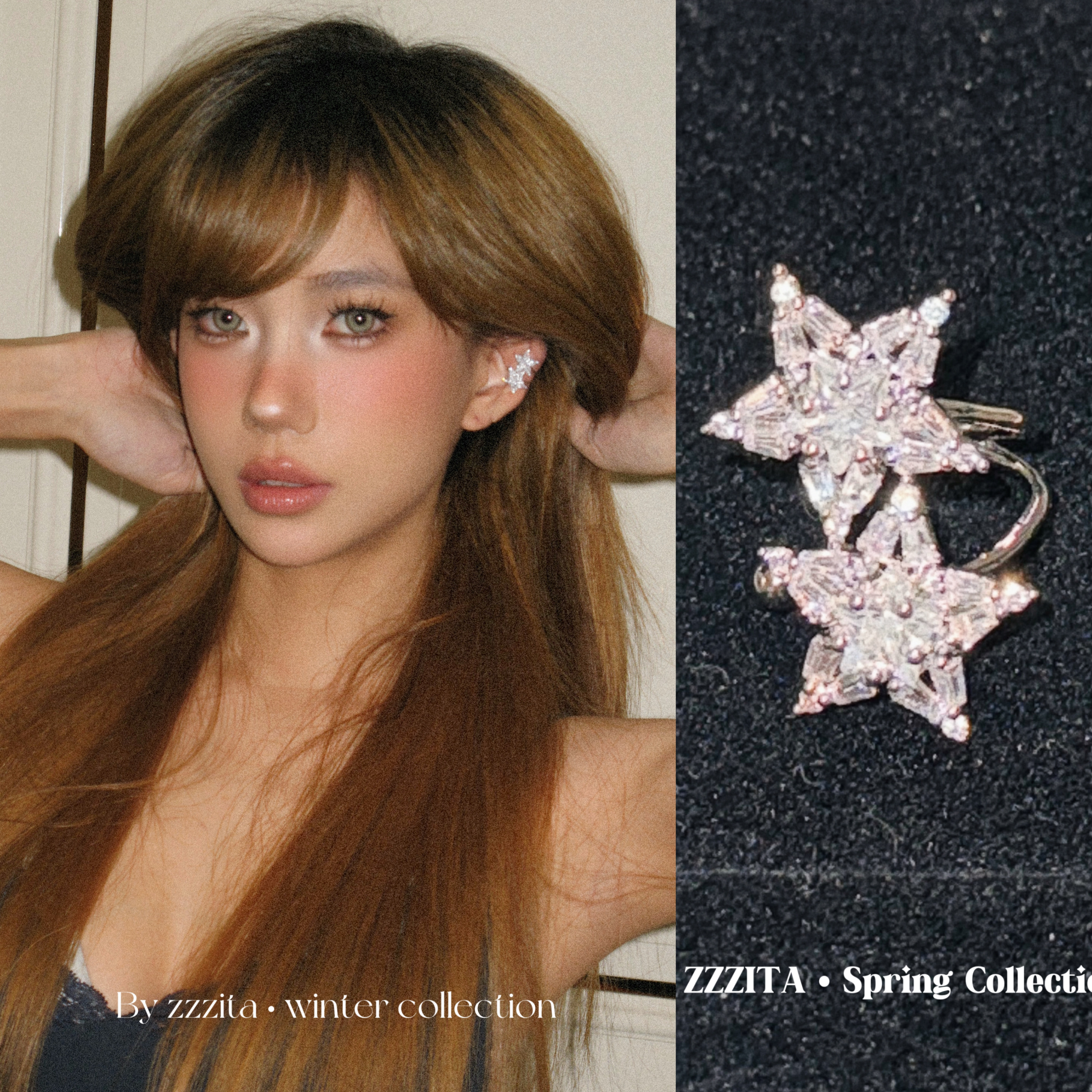 ZZZITA 闪耀星河·bling star～无耳洞闪钻五角星耳夹耳骨夹
