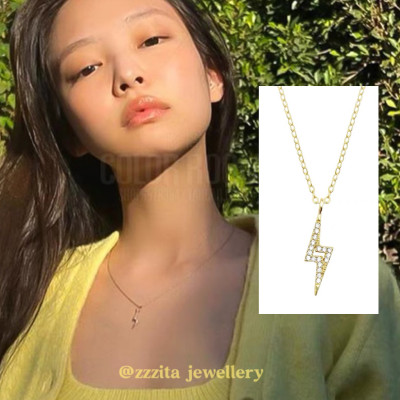 ZZZITA 【Jennie同款】金色闪钻925纯银闪电项链小众设计感锁骨链