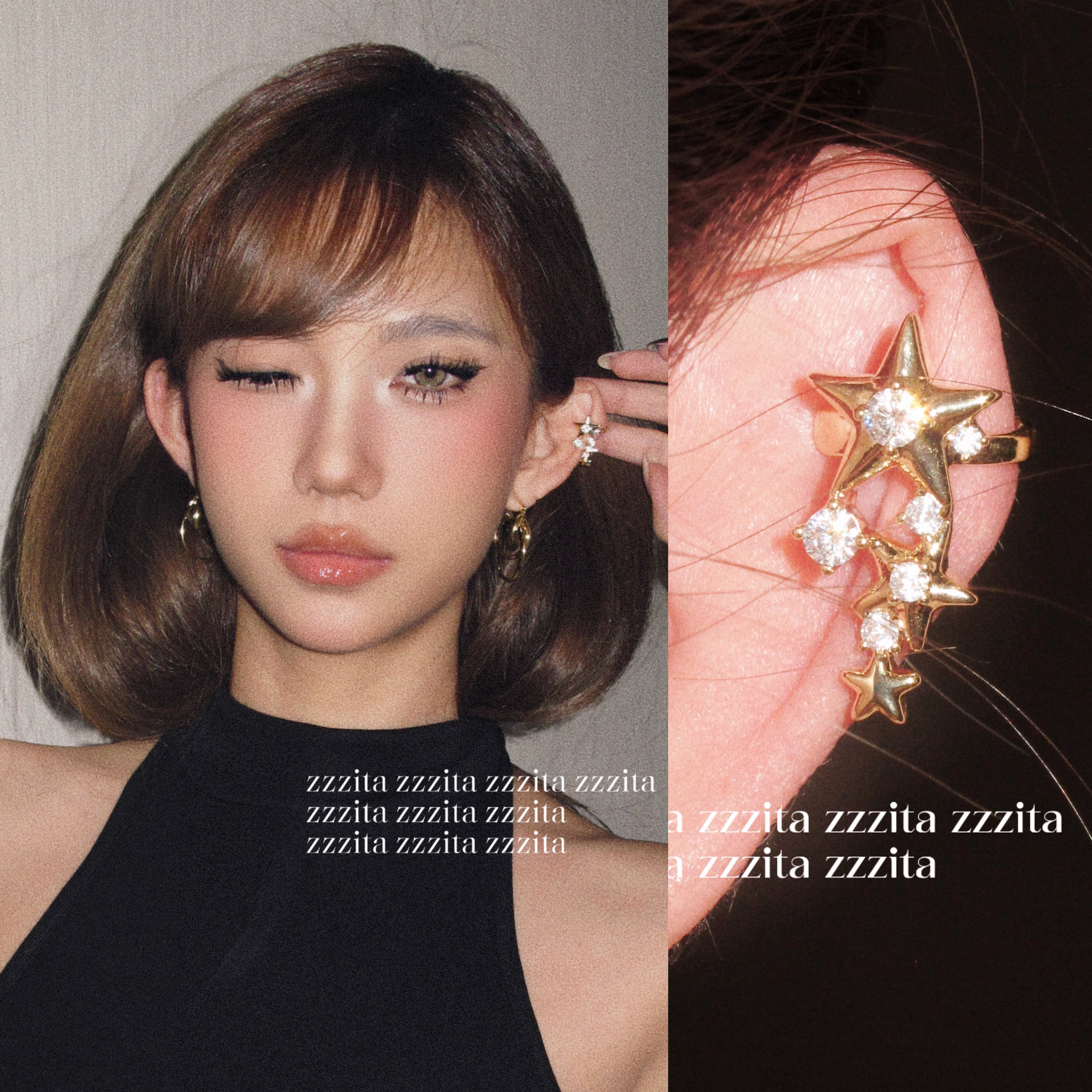 ZZZITA 流星之歌·Starrain～无耳洞闪钻五角星百搭ins耳夹耳骨夹