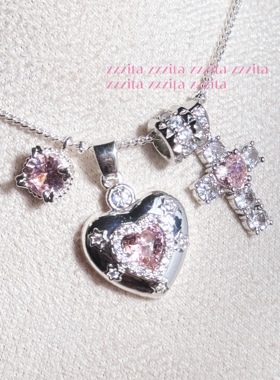 ZZZITA 少女的祈祷·pink prayer～原创设计粉钻爱心十字架项链