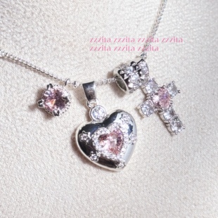 ZZZITA 少女的祈祷·pink prayer~原创设计粉钻爱心十字架项链