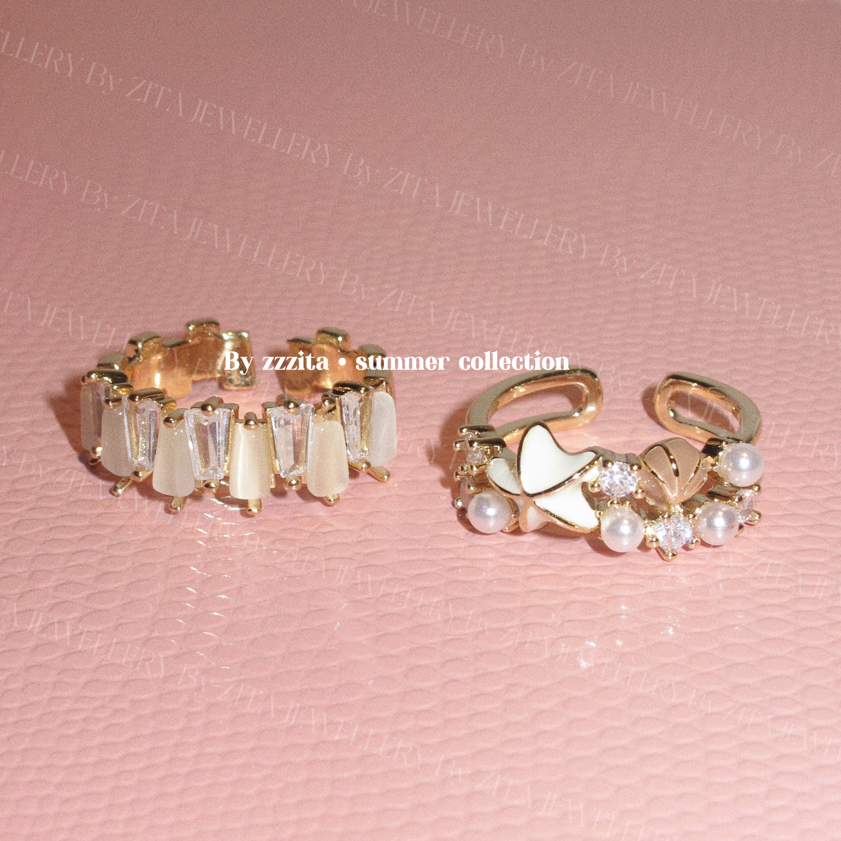 ZZZITA 海岛辣妹·Vacation Cutie～夏日ins闪钻贝壳海星戒指套装