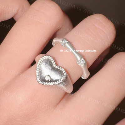 ZZZITA 爱情与灵药·Love Rings～手工拉丝爱心竹节开口戒指套装