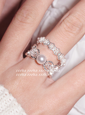 ZZZITA 蕾丝法则·my rule～复古少女哑光银蕾丝贝珠百搭小众戒指