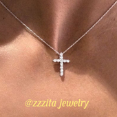 ZZZITA 辣妹ins百搭锁骨链 通体925纯银～欧美闪钻十字架项链美式