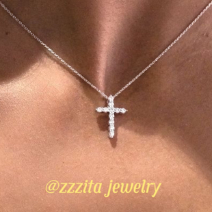 ZZZITA 通体925纯银～欧美闪钻十字架项链美式辣妹ins百搭锁骨链