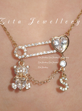 ZZZITA 甜心小熊•Teddy Bear～原创定制字母少女别针小熊项链