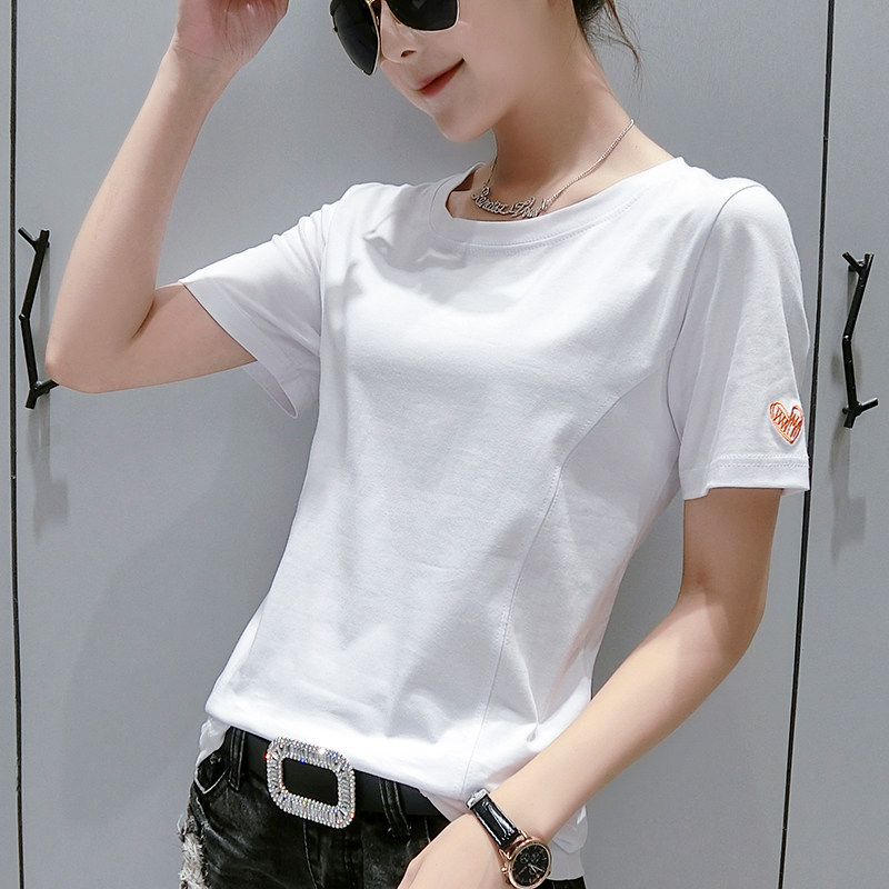 纯棉短袖t恤女2021新款夏装韩版纯色半袖百搭简约刺绣体恤上衣服|ruв категории Женская одежда, футболка - от Buy2taobao.com для оказания профессиональной услуги покупки агента Taobao