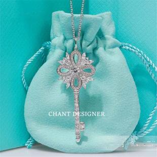 维多利亚雪花钥匙项链心锁 女纯银镶钻毛衣链时尚礼物小众高级潮