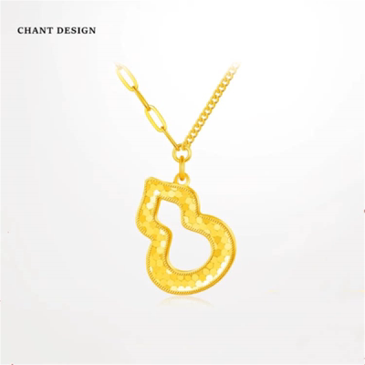 18K金鱼鳞镂空葫芦项链 女蜂巢龙鳞纯银镀5G黄金色福禄锁骨链礼物