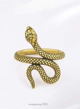 流金古埃及黑金复古蛇圈戒指 纯银镀18K金朋克小蛇男女情侣潮礼物