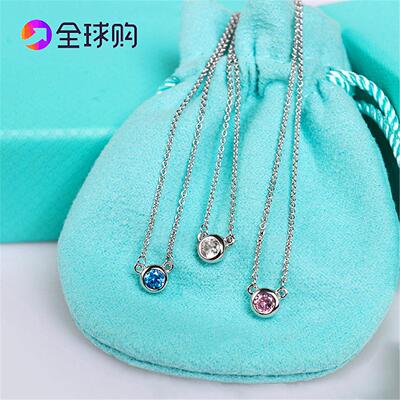 单钻海蓝宝项链百搭女纯银925蓝宝石18.K锁骨链 气质简约潮网红潮