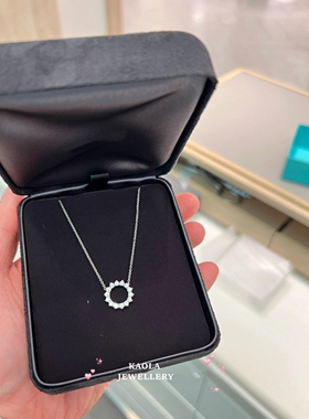 18K金镂空圆形项链女玫瑰金纯银钻石太阳花锁骨链铂金圆圈花环ins