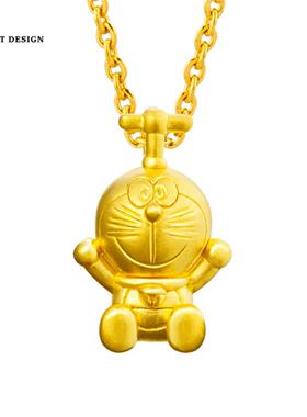 18K金多拉a梦项链纯银镀黄金色3D硬金叮当猫锁骨链机器猫礼物男女