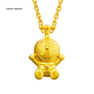 18K金多拉a梦项链纯银镀黄金色3D硬金叮当猫锁骨链机器猫礼物男女