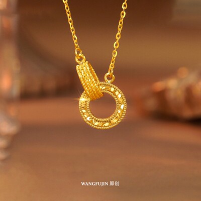 福家18K金环环相扣碎冰冰项链 女纯银碎碎冰双环锁骨链圆环礼物潮