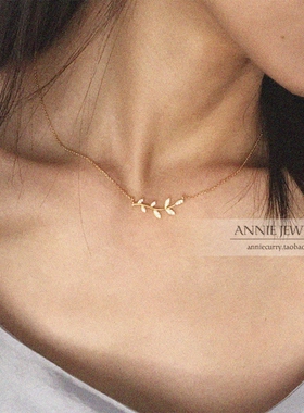 加拿大橄榄枝项链女18K黄金纯银925树叶子锁骨链韩版简约气质百搭