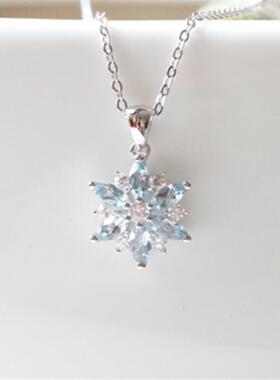 海蓝宝石雪花项链女 纯银925初雪锁骨链简约个性学生森系圣诞礼物