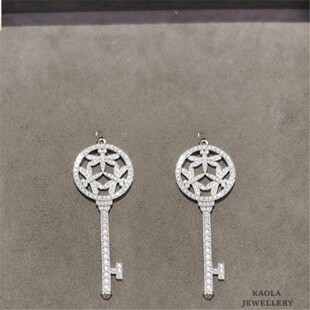 18K金蜻蜓钥匙项链 女轻奢白金纯银满钻圆形镂空吊坠毛衣链礼物潮