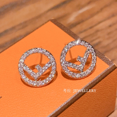 18K金F笛耳钉玫瑰金纯银字母耳环男女情侣款耳饰CD双C双G钻石气质