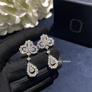 HVV四叶草水滴流苏耳环女轻奢纯银925满钻莫桑镶钻耳钉高碳钻花形