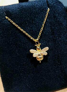 小蜜蜂项链纯银镀18K黄金 女钻石锁骨链耳钉耳环简约气质百搭昆虫