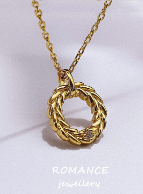 18k金Romance麦穗项链女圆形钻石吊坠徽章纯银锁骨链日韩简约气质