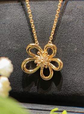 18K金绽放大花朵项链 女纯银五花锁骨链四叶草礼物情人节黄金钻石