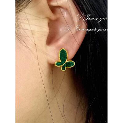 22K金无敌蝴蝶耳钉 女纯银白贝母孔雀石红玉髓粉贝母耳环个性礼物