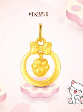 圣诞18K金Cat猫爪蝴蝶结项链女纯银镀黄金色可爱猫咪手串吊坠卡通
