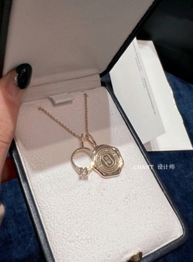 HVV Gharms标志项链 18K金圆牌金币锁骨链纯银钻石男女情侣款