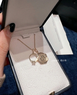 HVV Gharms标志项链 18K金圆牌金币锁骨链纯银钻石男女情侣款