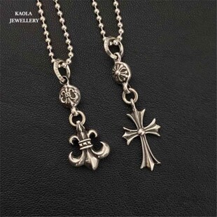 十字架项链童军花船锚鸢尾花纯银欧美复古个性男女毛衣链礼物嘻哈