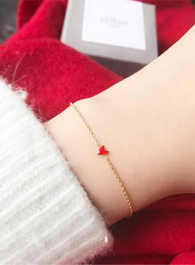 Grant少女小红心手链18K金纯银桃心爱心手镯心形手环圣诞礼物新年