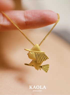 18K小女巫项链 轻奢纯银黄·金卡通吊坠锁骨链情侣男女款个性金色