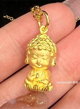 18K金佛祖项链 女纯银镀黄金色小佛童宝宝佛小金佛头锁骨链礼物潮
