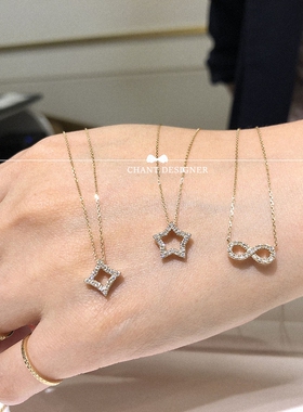 日本fеstariа五角星 菱形 蝴蝶结项链 女10K金锁骨链纯银钻石潮