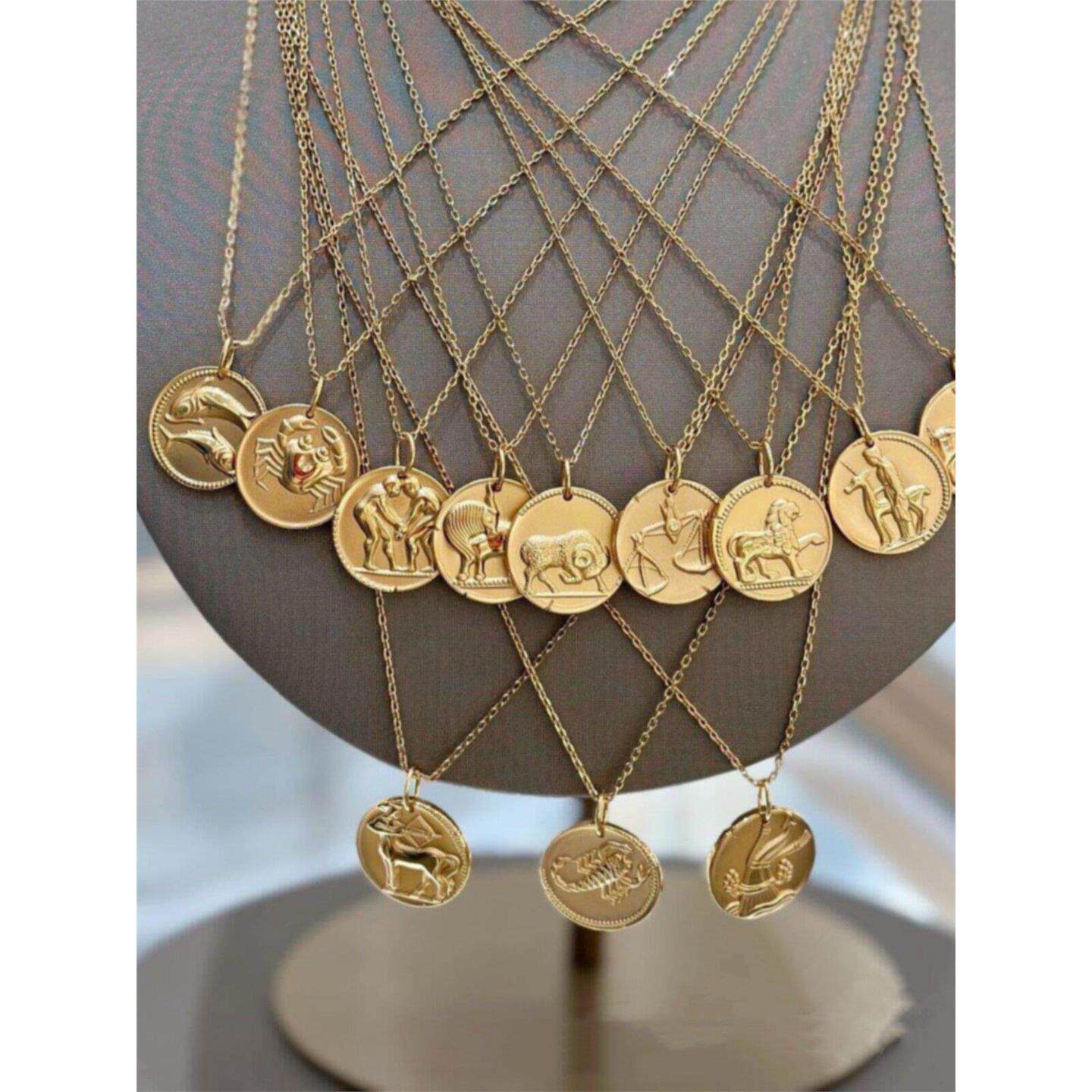 法国十二星座项链 纯银镀黄金色毛衣链长款男女情侣款礼物生日潮