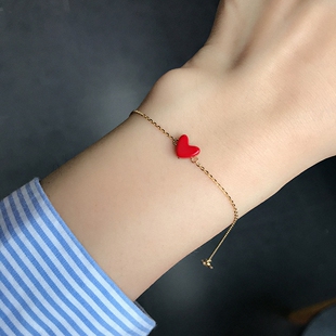 18K金小红心手链 女爱心桃心心形手镯手环项链锁骨链耳钉本命年潮