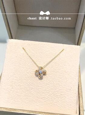 日本Pot Vecho四叶草项链女纯银镀黄金色 风车三维立体花瓣锁骨链