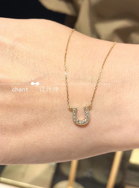 日本18K金U型项链女马蹄形黄金锁骨链钻石纯银幸运颈链情人节礼物