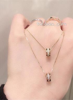 韩国LΟΥD幸运小蛮腰项链女纯银镀玫瑰金时尚弹簧圆形圆圈锁骨链