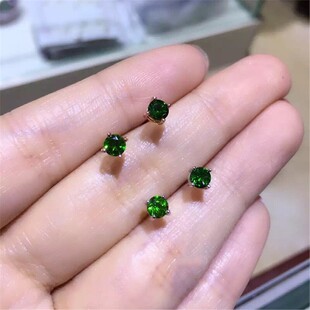 18.K祖母绿耳钉女镀黄金色绿宝石色耳环纯银透辉石简约气质个性潮