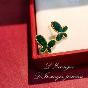 调太幅无敌蝴蝶耳钉 女孔雀石红玉髓粉贝母22K金耳环纯银白贝母潮