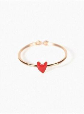 马卡龙小红心戒指纯银少女心粉桃心黑色爱心形指环圣诞礼物新年潮